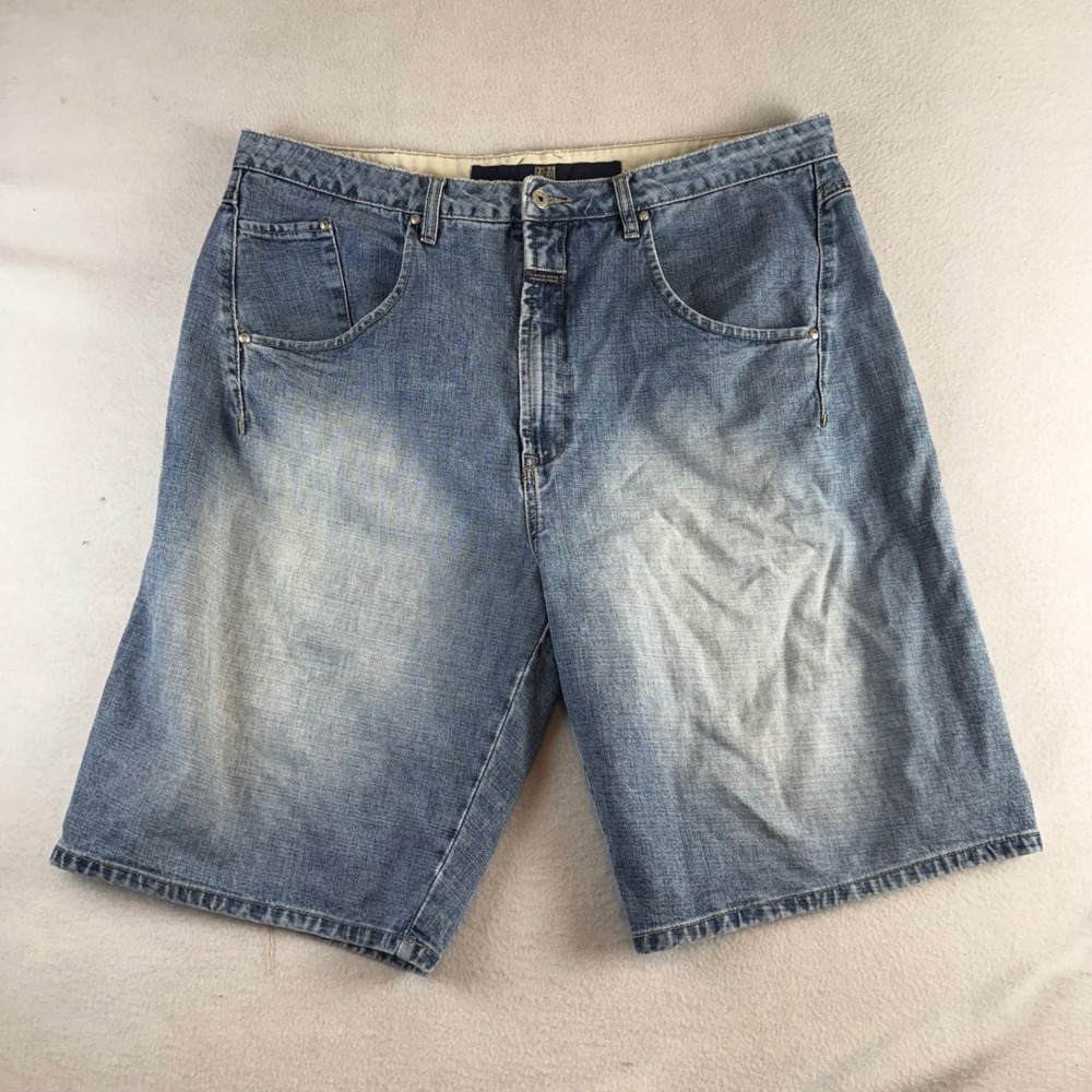 Marithe Francois Girbaud Mens Baggy Denim Shorts Light Wash Blue Size 40